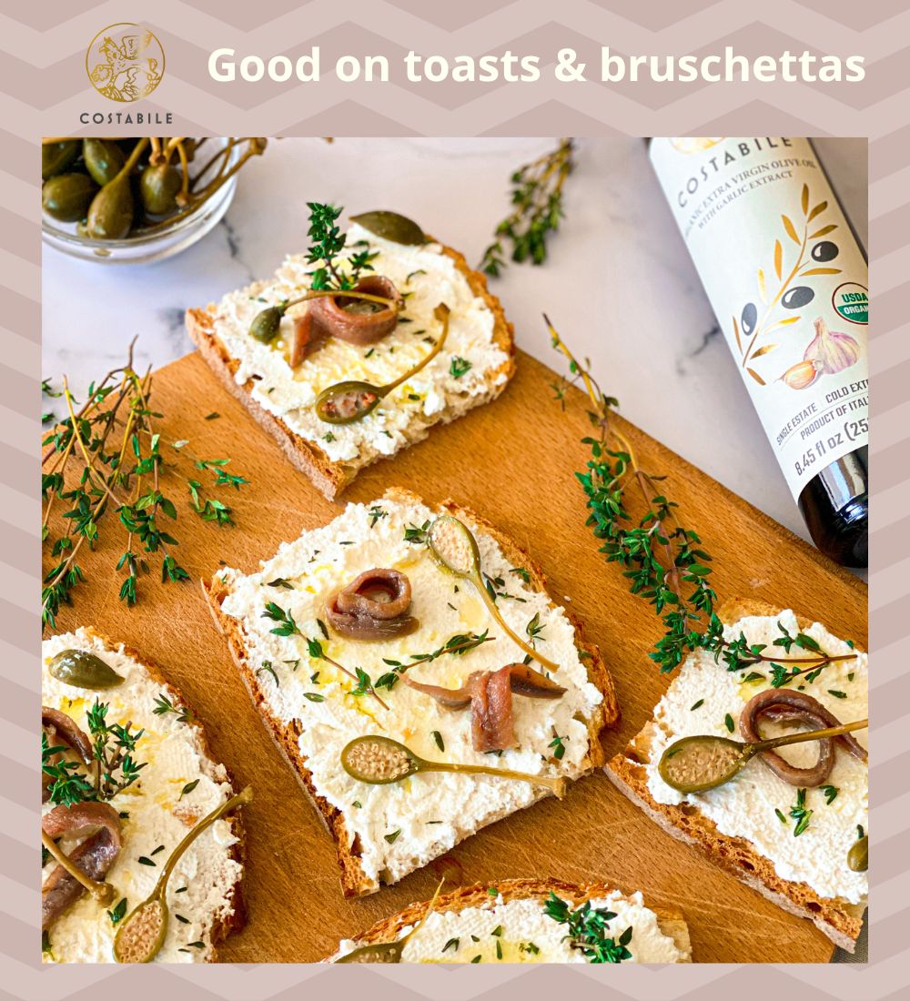 Garlic infused olive oil for bruschetta and toasts extra virgin organic from Italy - Costabile 8.45 fl. oz 