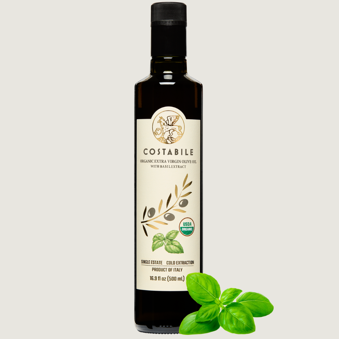 Basil Infused Olive Oil, Certified Organic, from Puglia Italy Bottle 16.9 Fl. Oz.